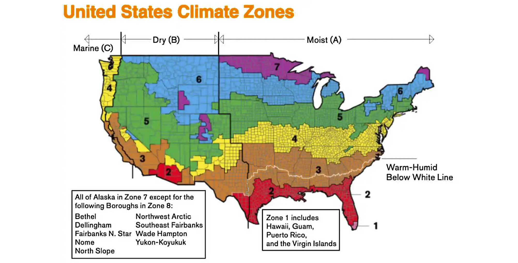 Map of the United States Climate Zones: Source:2012 IECC - International Energy Conservation Code map of the United States