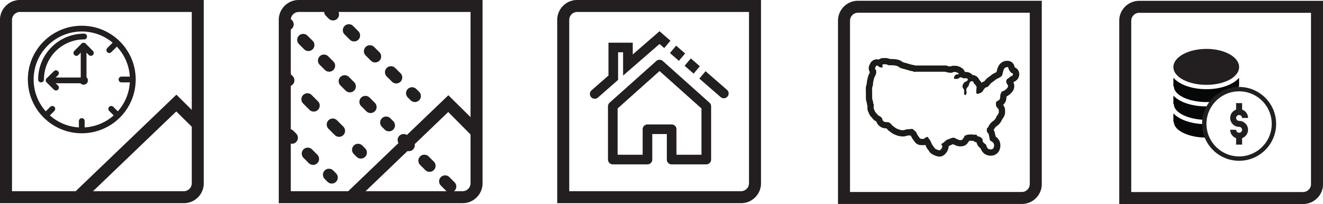 Iconography of Roof Age, Roof Leaks, Roof Damage, US Map, and Coins