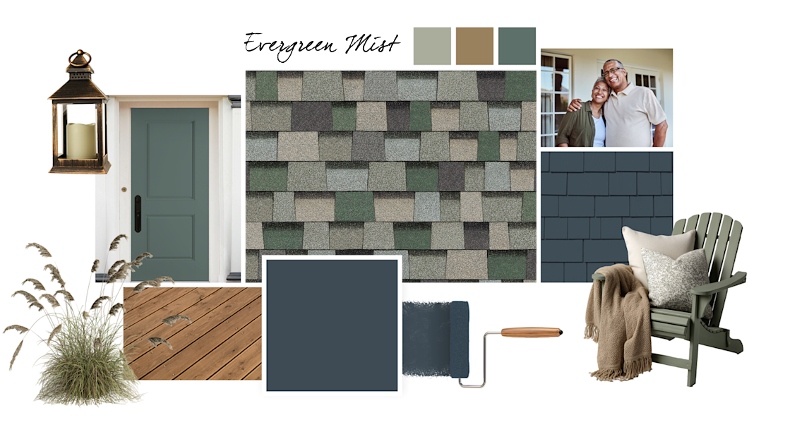 Sea Serpent, Willow Tree, Artifact and Rocky River paint colors compliment Evergreen Mist TruDefinition Duration Designer shingles.