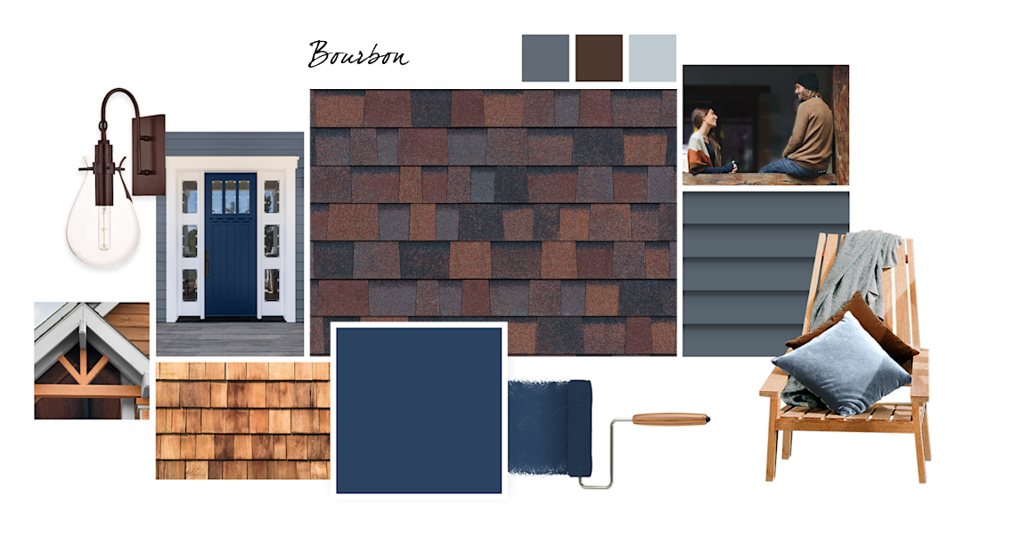 Dress Blues, Granite Peak, Turkish Coffee and Upward paint colors compliment BourbonTruDefinition Duration shingles