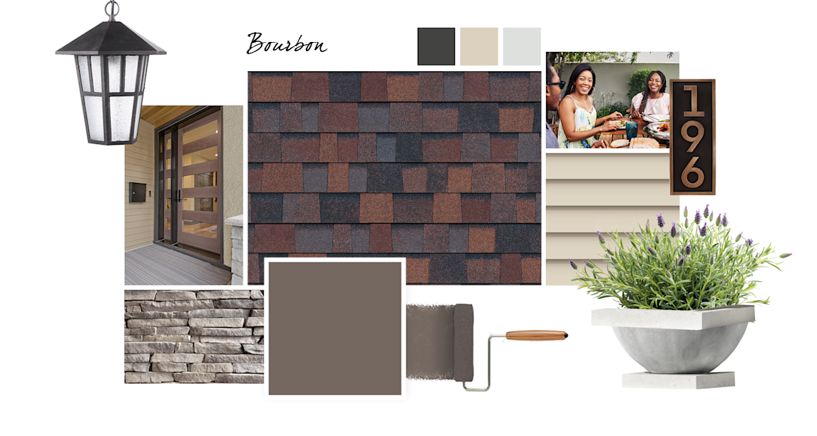 Garret Gray, Iron Ore, Canvas Tan, and Rhinestone paint colors compliment Bourbon TruDefinition Duration Designer shingles.