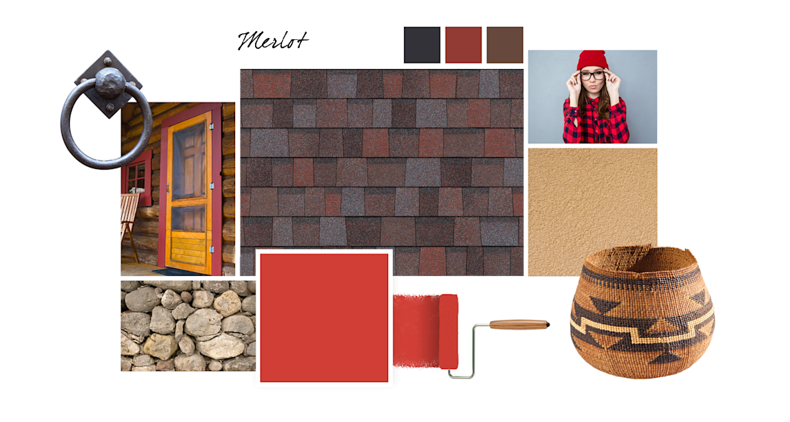 Fireworks, Domino, Bolero and Fairfax Brown paint colors compliment  Merlot TruDefinition Duration Designer shingles.
