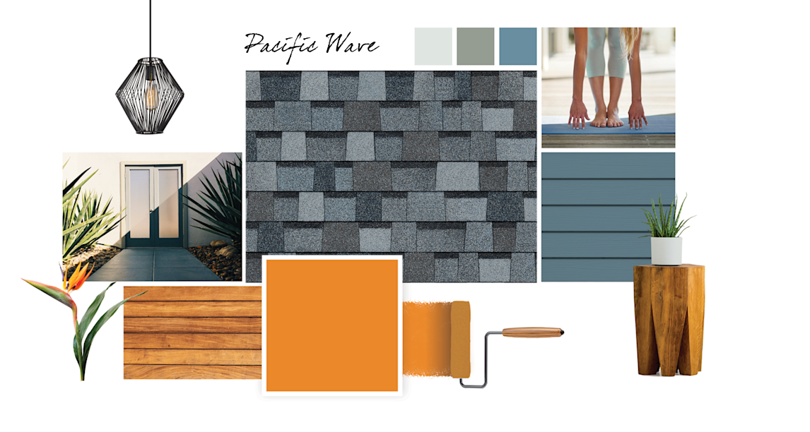 Carnival, Glimmer, Acacia Haze, and Leisure Blue paint colors compliment Pacific Wave TruDefinition Duration Designer shingles.