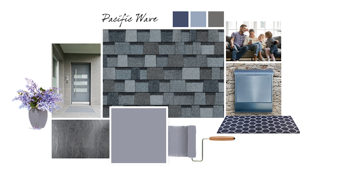 African Gray, Majestic Purple, Solitude and Thunderous paint colors compliment Pacific Wave TruDefinition Duration Designer shingles.