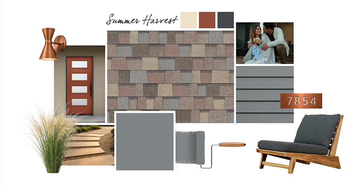 Software, Vital Yellow, Sierra Redwood and Cyberspace paint colors compliment Summer Harvest TruDefinition Duration Designer shingles.