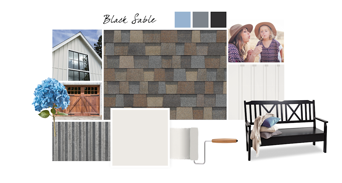 Snowbound, Celestial, Serious Gray and Caviar paint colors compliment Black Sable TruDefinition Duration Designer shingles.