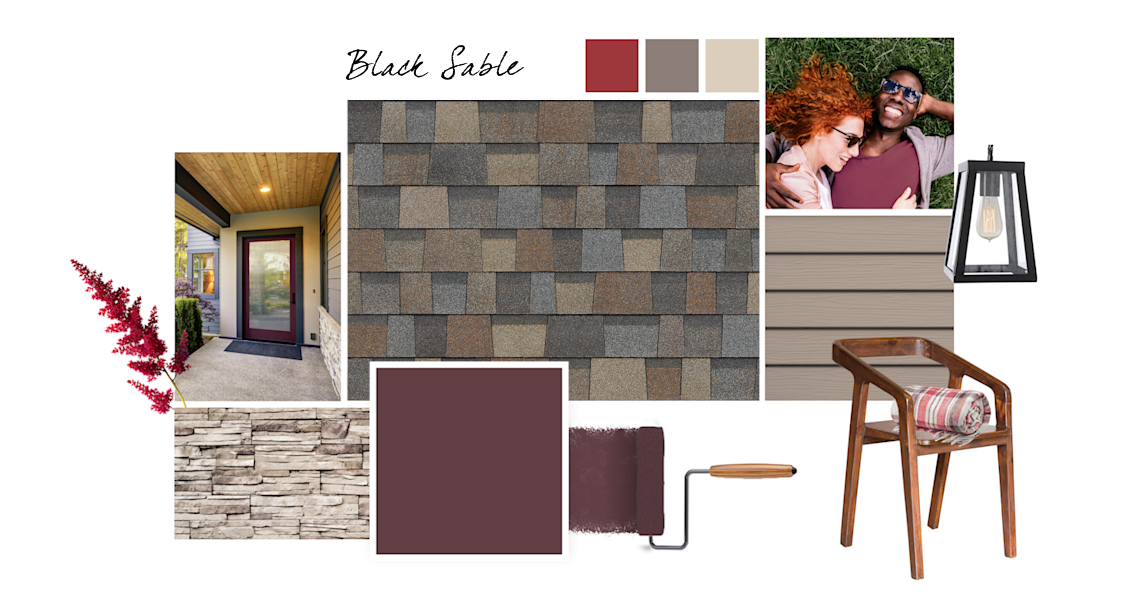 Maroon, Poinsettia, Poised Taupe and China Doll paint colors compliment Black Sable TruDefinition Duration Designer shingles.
