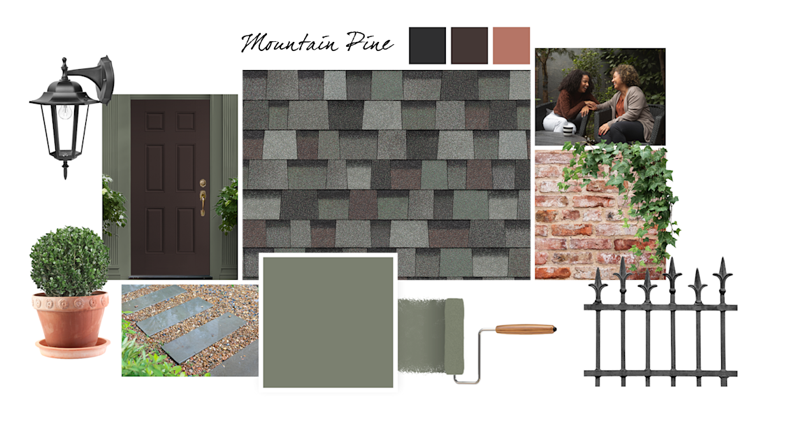Dried Thyme, Tricorn Black, Black Bean and Rojo Dust paint colors compliment Mountain Pine TruDefinition Duration Designer shingles.