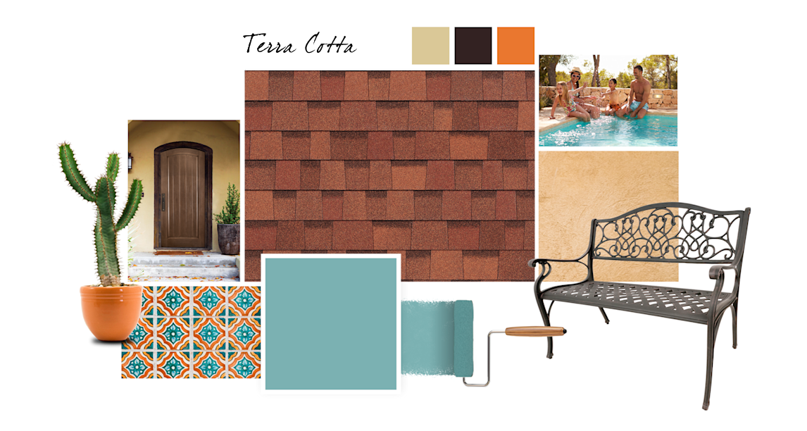Reflecting Pool, Pale Moss, Marooned and Invigorate paint colors compliment Terra Cotta TruDefinition Duration Designer shingles.