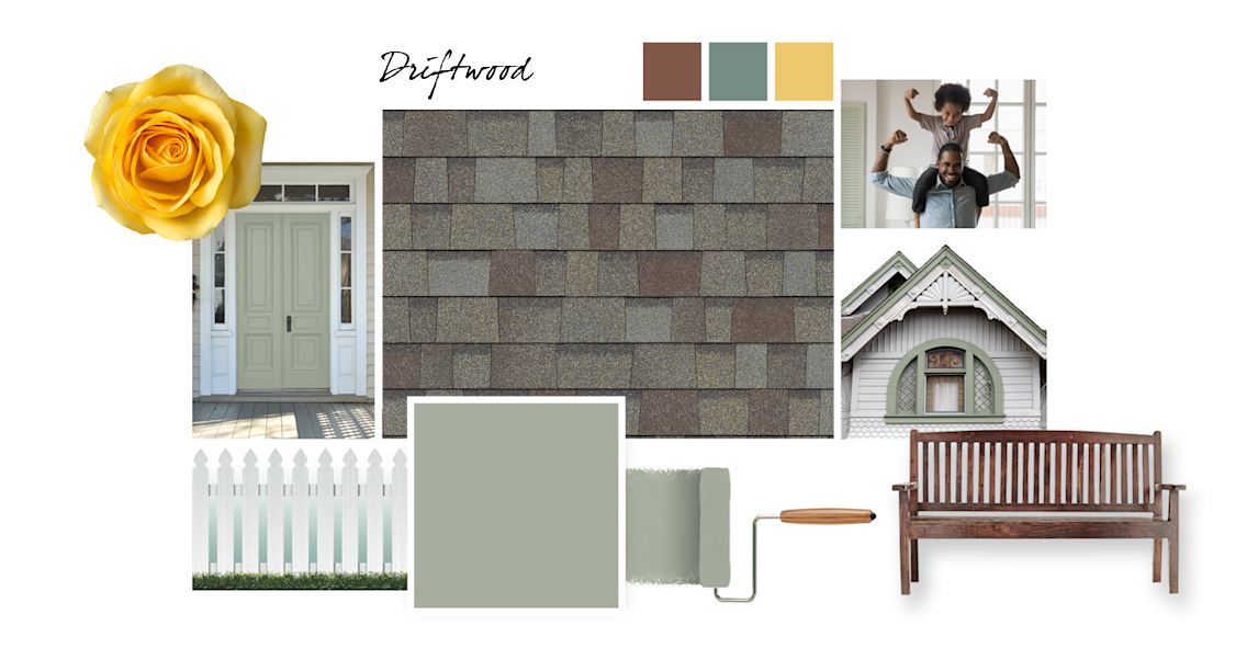 Willow Tree, Burnished Brandy, Underseas and June Day paint colors compliment Driftwood TruDefinition Duration Designer shingles