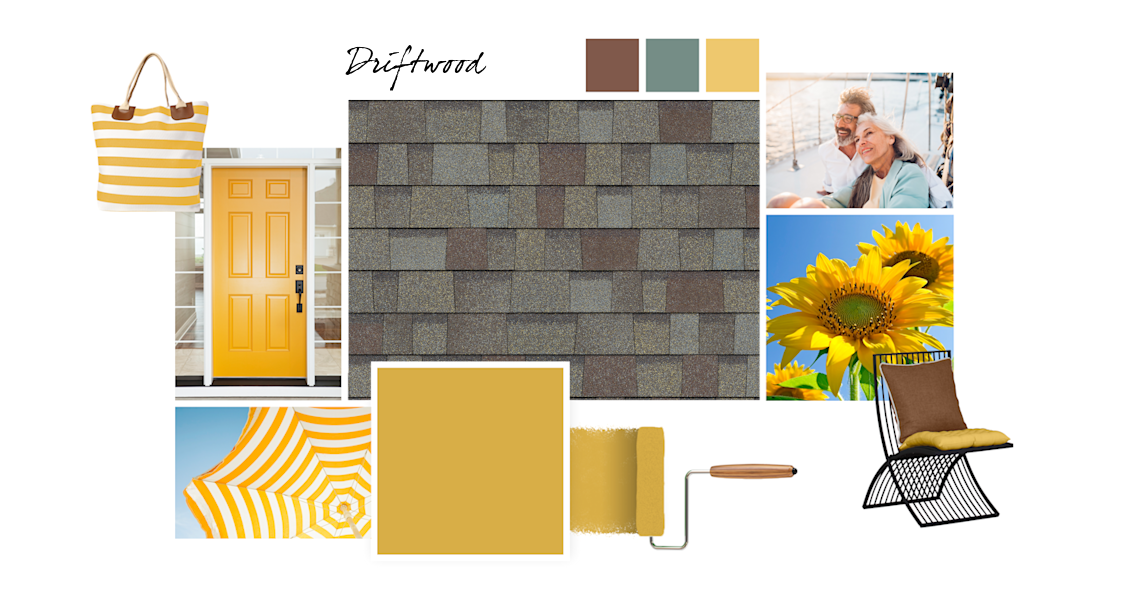 Nugget, Canyon Clay, Underseas and June Day paint colors compliment Driftwood TruDefinition Duration Designer shingles.