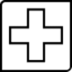 Simple medical cross icon inside a square outline.