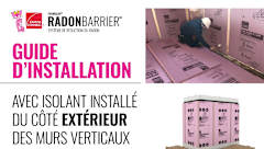 Installation guide cover for exterior wall radon barrier insulation.