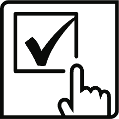 icon of a finger pointing to a box with a checkmark inside of it