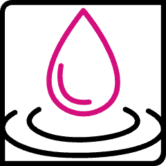 Graphic showing a pink drop of water with a ripple below.