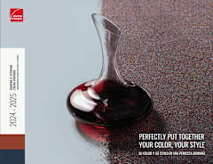 La portada de un folleto que muestra una jarra de vino Merlot, con gránulos de colores en el lado derecho de la página.