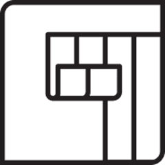 Black illustration icon of a construction working standing in the forefront with their hard hat and two individuals standing behind them in the distance.