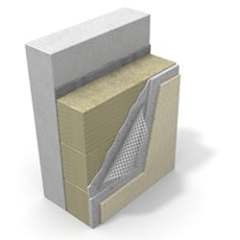 en pusset fasade isolert med steinull