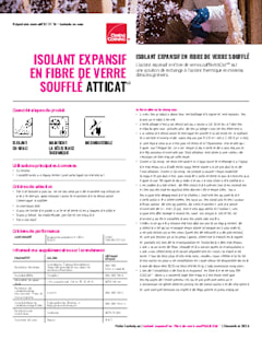 Fiche technique de l’isolant expansif en fibre de verre soufflé AttiCat Canada