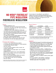 No-Wrap Fiberglass Pipe Insulation Product Data Sheet