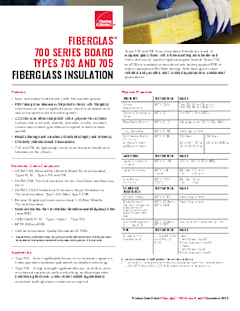 Fiberglas 703 and 705 Series Insulation Product Data Sheet