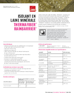 Fiche technique de l'isolant continu Thermafiber🅫 RainBarrier🅫 - Canada