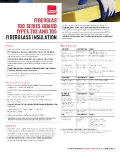 Fiberglas 703 and 705 Series Insulation Product Data Sheet