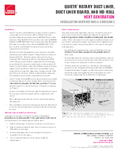 QuietR Rotary Duct Liner, Duct Liner board, and HD-Roll Next Generation Installation Instructions and Guidelines