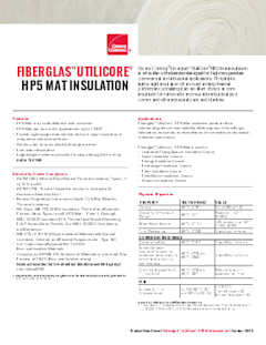 Fiberglas™ UtiliCore® HP5 MAT Insulation Product Data Sheet