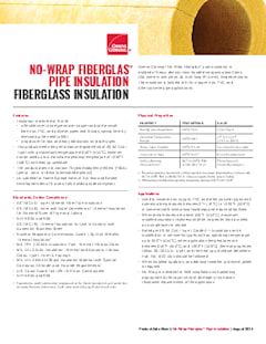 No-Wrap Fiberglass Pipe Insulation Product Data Sheet