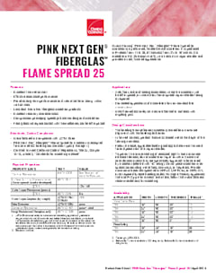 PINK Next Gen Fiberglas Flame Spread 25 Product Data Sheet