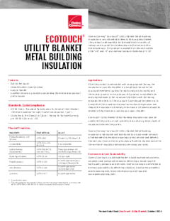 EcoTouch Insulation for Metal Building Utility Blanket Data Sheet