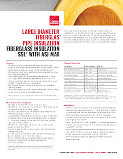 Large Diameter Fiberglass Pipe Insulation Product Data Sheet