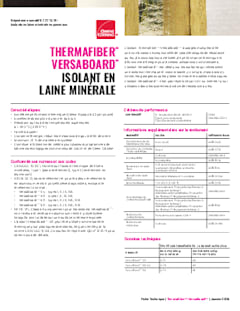 Fiche technique de l'isolant Thermafiber Versaboard 
