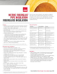 Metric Fiberglas Pipe Insulation Data Sheet