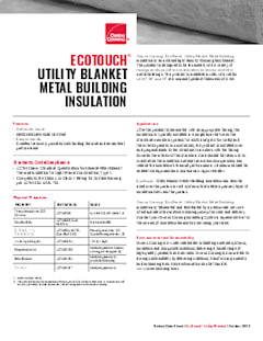 EcoTouch Insulation for Metal Building Utility Blanket Data Sheet