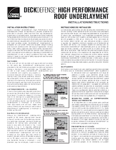 Deck Defense® HP Roof Underlayment Installation Instructions