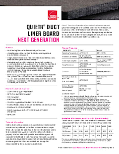 QuietR Duct Liner Board Next Generation Product Data Sheet
