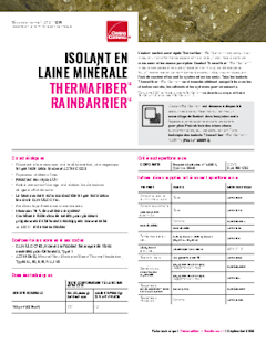 Fiche technique de l'isolant continu Thermafiber🅫 RainBarrier🅫 - Canada