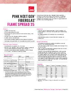 PINK Next Gen Fiberglas Flame Spread 25 Product Data Sheet