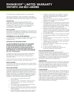 RhinoRoof Synthetic Self-Adhered Roof Underlayments Warranty