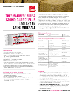 Isolant Thermafiber Fire & Sound Guard Plus Fiches Techniques - Canada
