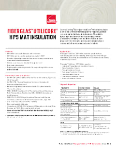 Fiberglas™ UtiliCore® HP5 MAT Insulation Product Data Sheet