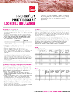 PROPINK L77 PINK Fiberglas Loosefill Insulation Product Data Sheet