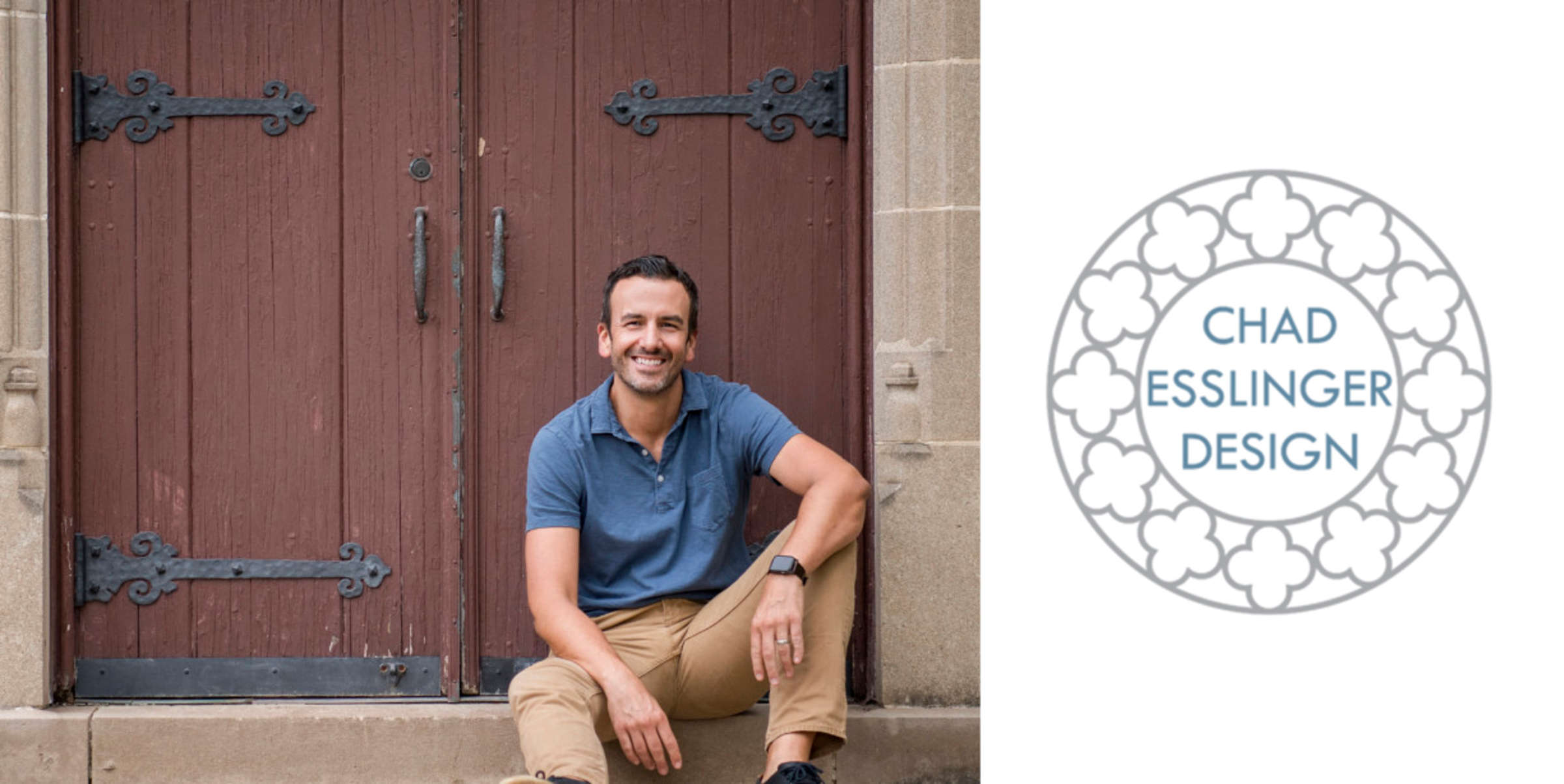 A photo of Chad Esslinger on the left with a logo on the right with the text "Chad Esslinger Design"