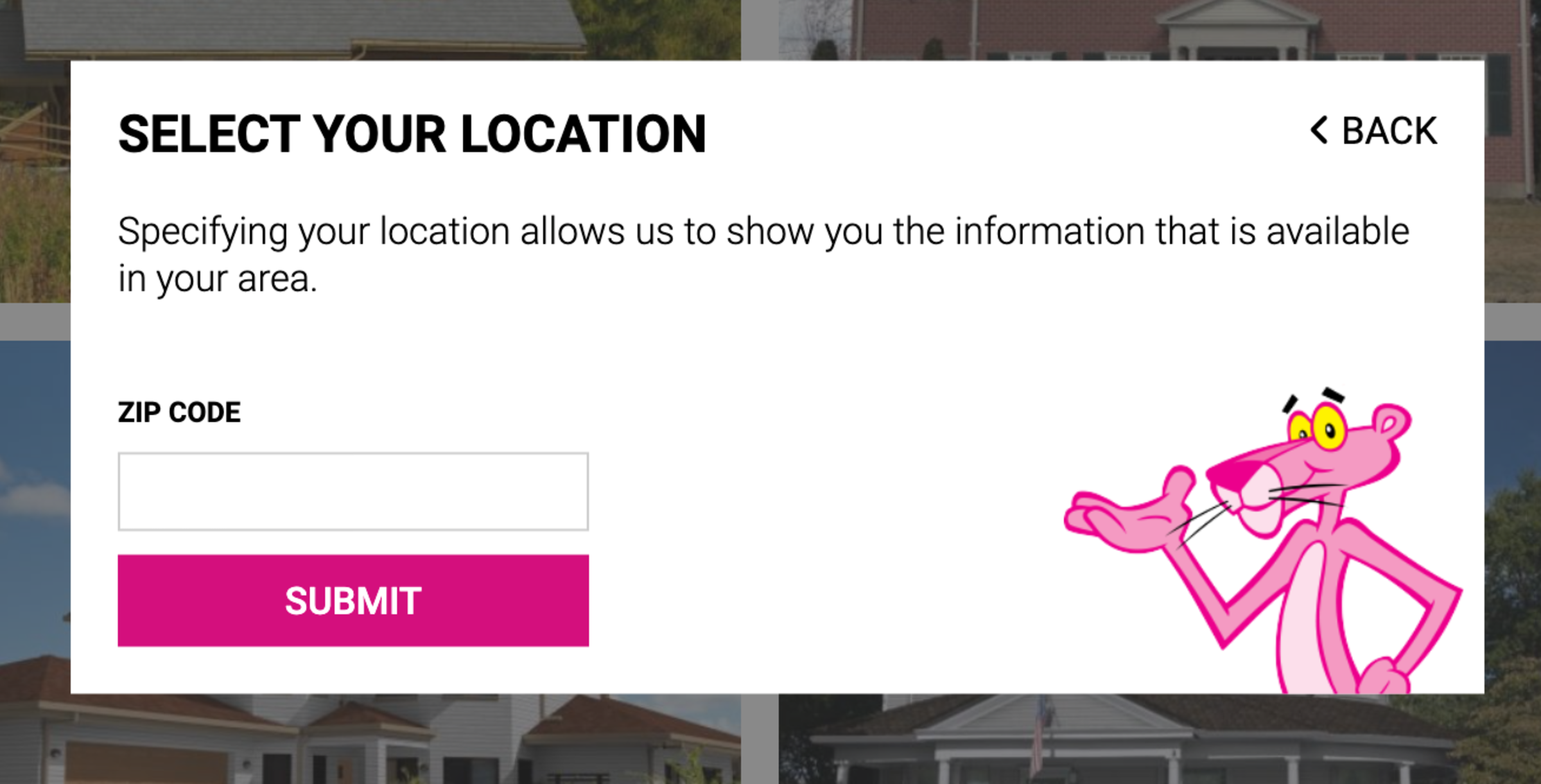 Image illustrating the zip code entry modal from the Design EyeQ application.