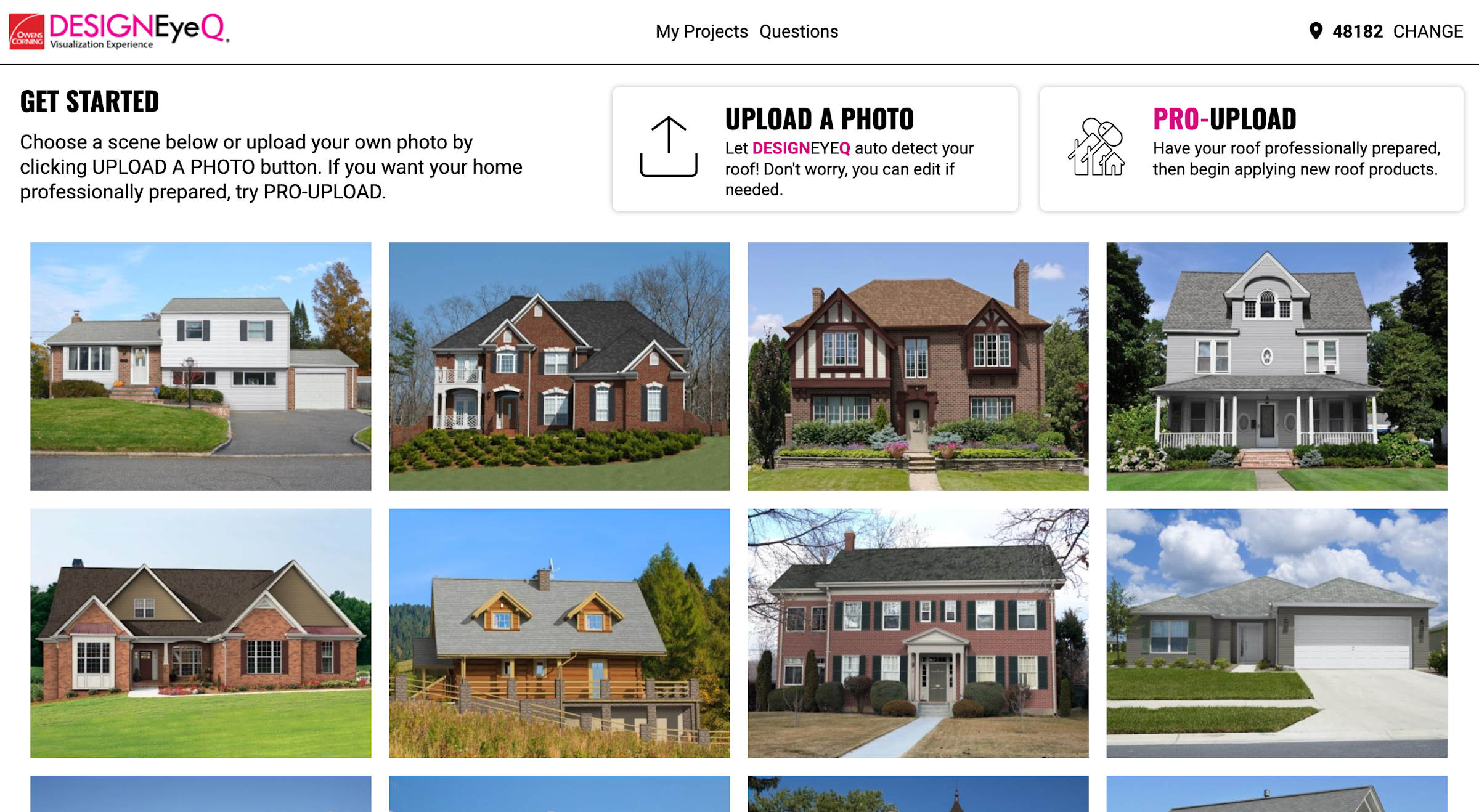 Screenshot of the Home Selection or Upload landing screen from Design EyeQ