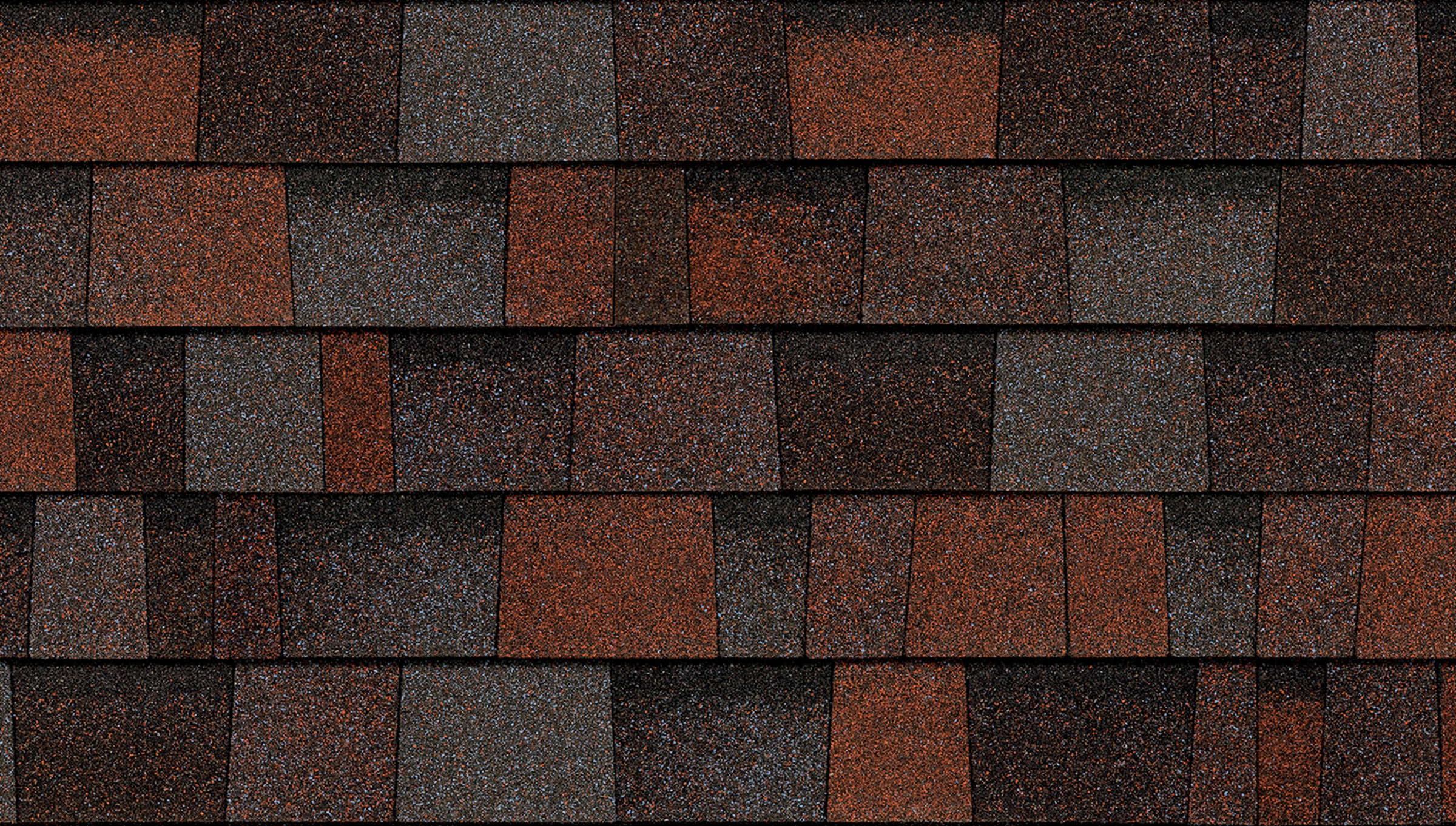 Red, blue, and black granules mixed to make purple tabs on this shingle in the color Merlot