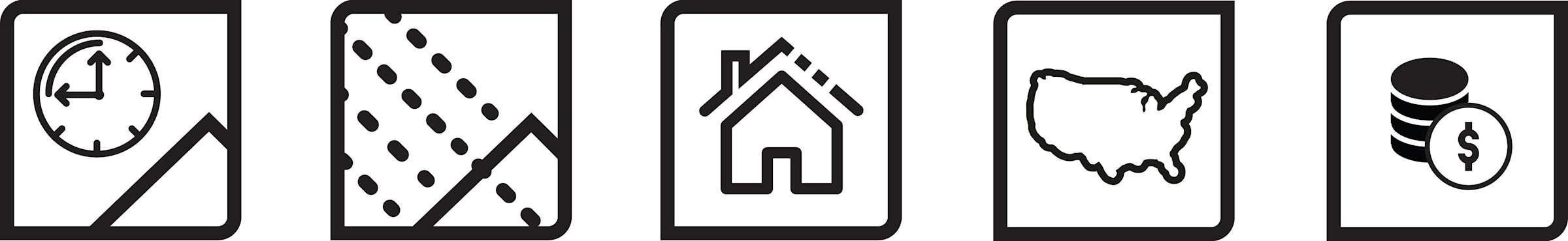 Iconography of Roof Age, Roof Leaks, Roof Damage, US Map, and Coins