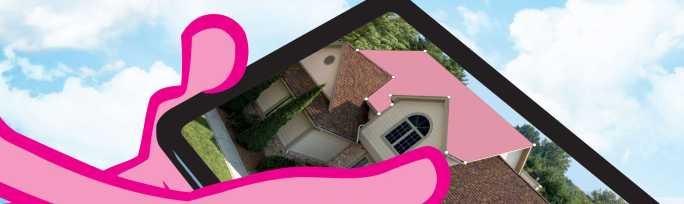 Pink panther using an iPad with roof design software
